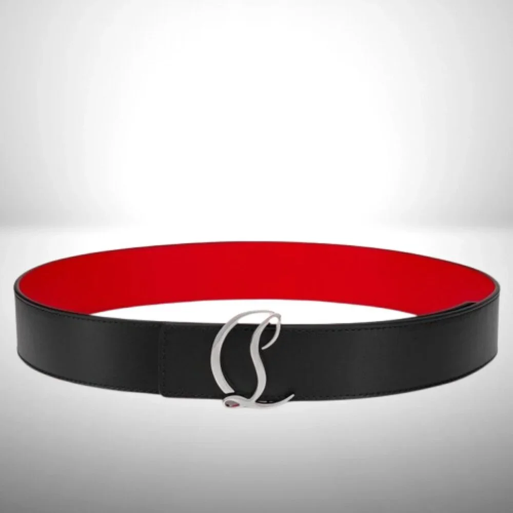 Christian Louboutin CL Belt 40mm Black Calfskin Red Lining Silver Buckle • 85/34 - Picture 1 of 7